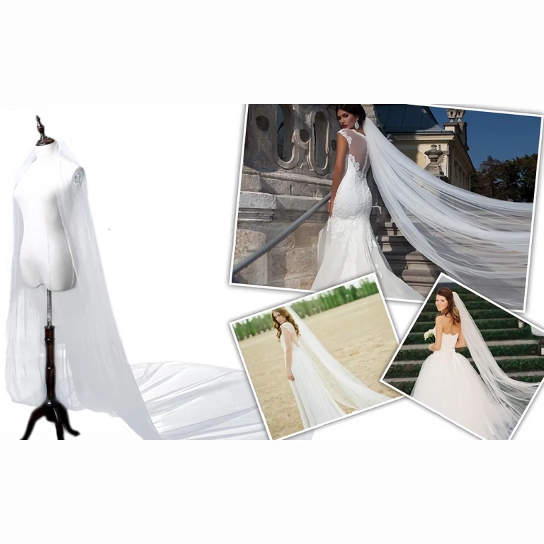 Prinsessatyyli häävoiletti Pitkä valkoinen verho lisää eleganttia ja mystistä vaikutelmaa