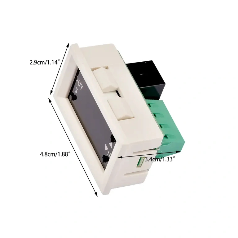 Ajastinrele-moduulin tarkat mitat LED-näytöllä