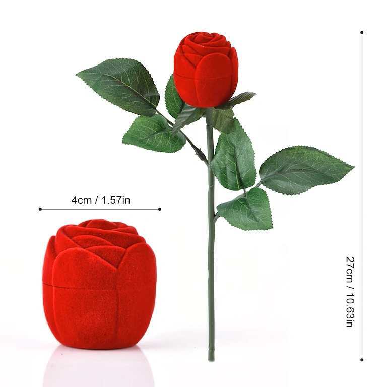 Punainen samettinen ruusulahjarasia kihlaan Kihlaukselle – samettiruusun muotoinen rasia