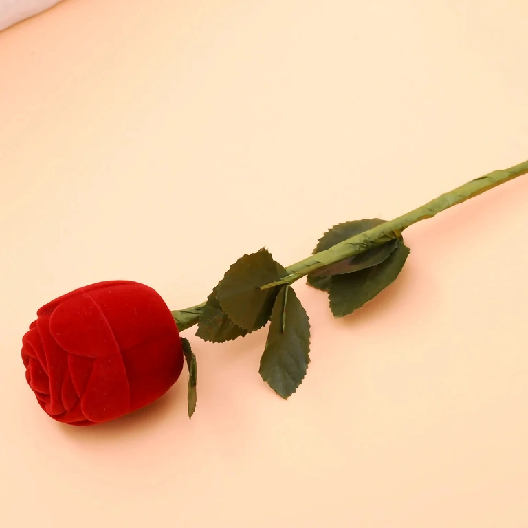 Punainen samettinen ruusulaatikko koruille tai sormukselle Punainen samettirasia koruille – sormus tai korvakorut