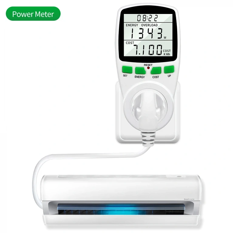 Sähkönkulutuksen mittari pistokkeeseen kytketyille laitteille