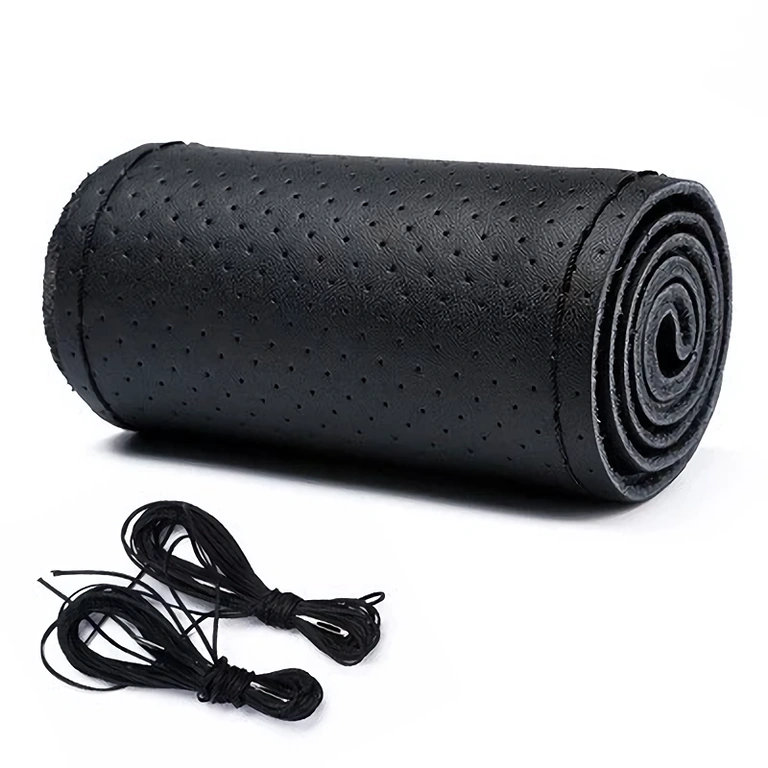 Käsin ommeltava nahkainen rattinsuojussarja Ohjauspyörän suojus DIY-asennukseen, neula ja lanka mukana