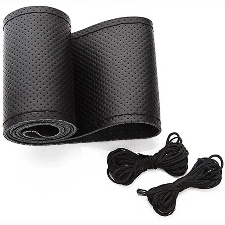 Musta ommeltu premium-rattinsuojus Mustan nahan ohjauspyörän suojus käsin ommeltu, tyylikäs