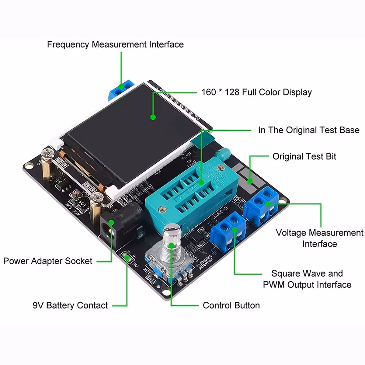 Monitoiminen testeri transistoreille, diodeille, FET:lle ja muille komponenteille