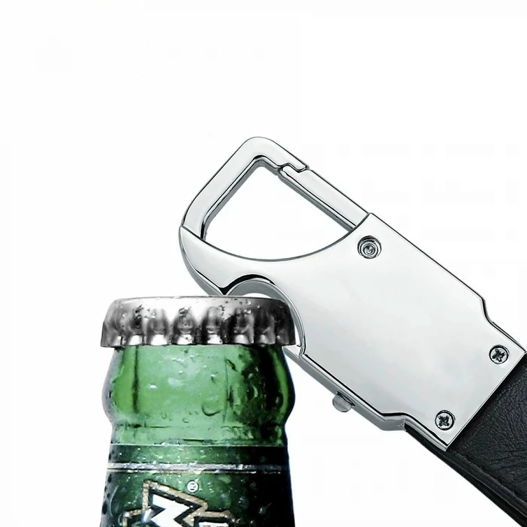 Nahkainen avainnauha pullonavaajalla Musta nahkainen avaimenperä sisäänrakennetulla pullonavaajalla