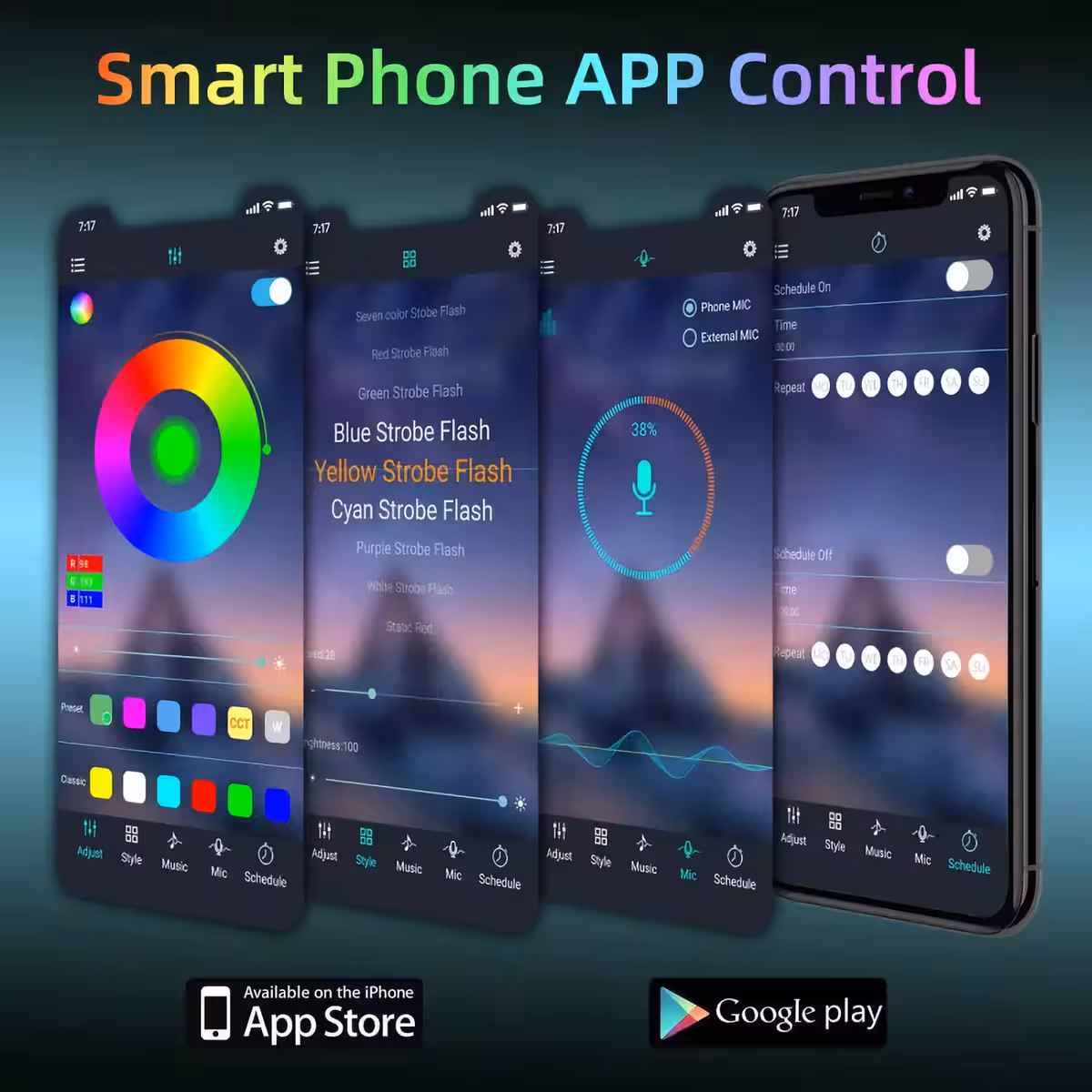 RGB LED-nauha älykontrollilla, synkronoitu ääniin