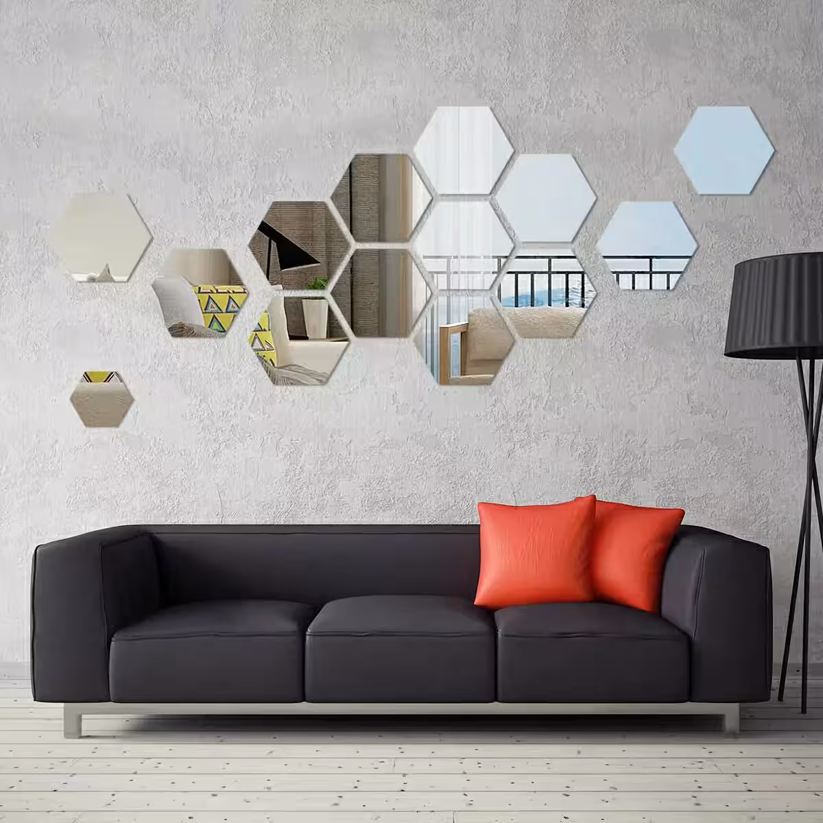 Itsekiinnittyvä akryylihexagon-peilisarja seinäkoristeeseen