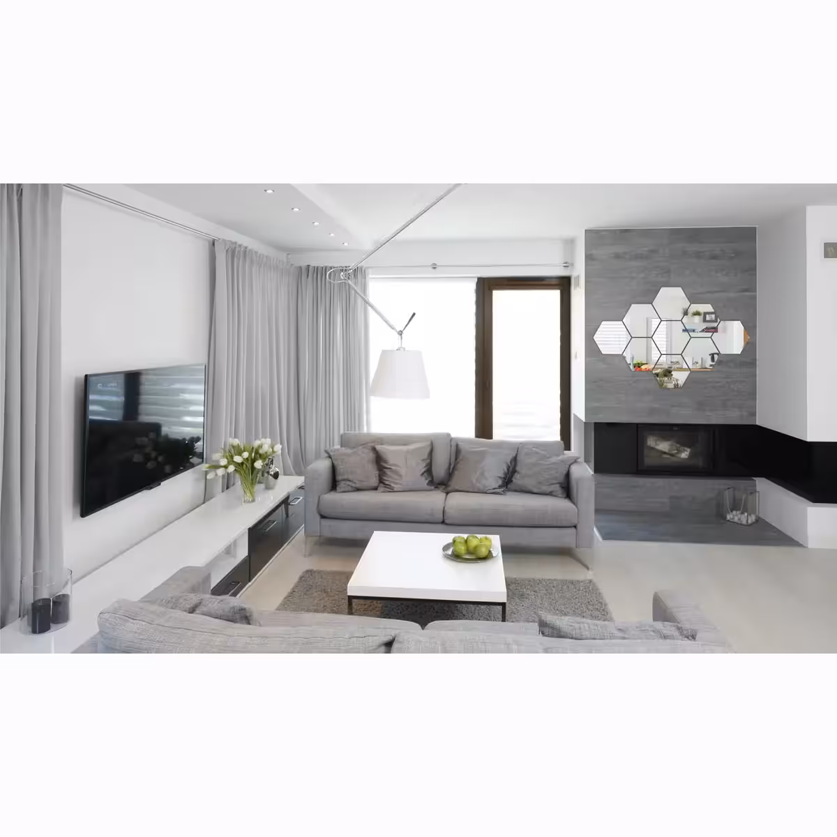 Moderni hexagon-peilisetti, näyttävä koristevaikutelma