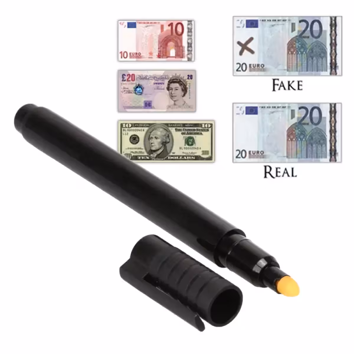 Marker-tyylinen setelitesteri, toimii ilman UV-valoa