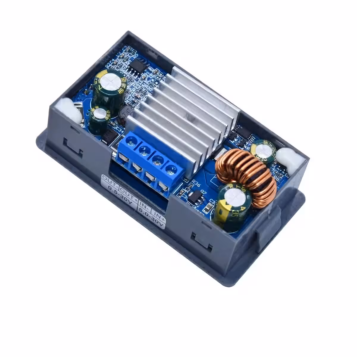 Buck-boost muunnin hienosäädöllä, useilla suojilla ja digitaalinäytöllä