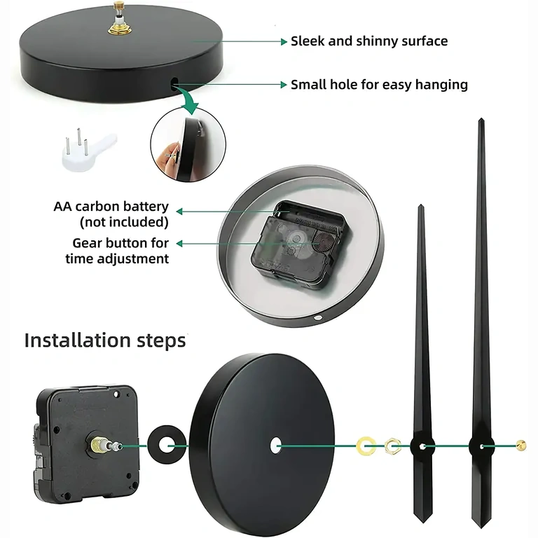 Suuri 3D-seinäkello, mustat kiiltävät numerot, hiljainen toiminta