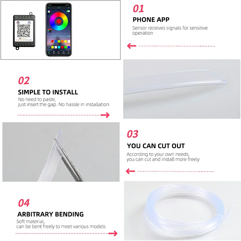 Joustava RGB-neonvalo autoon Joustava RGB-neonjohto auton koristeeseen