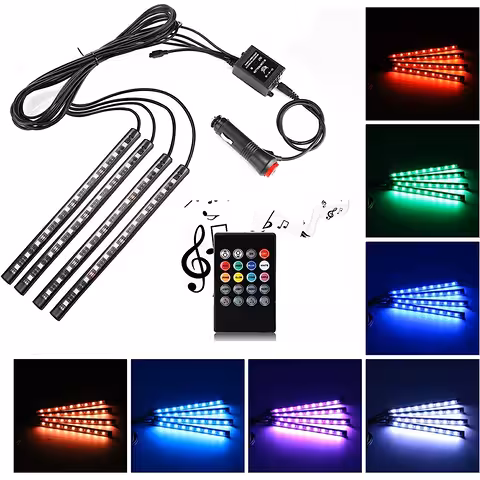 Auton tunnelmavalo RGB LED-nauha – sisävalosetti, ääniohjain