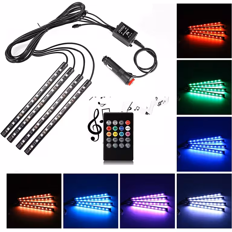 Auton tunnelmavalo RGB LED-nauha – sisävalosetti, ääniohjain