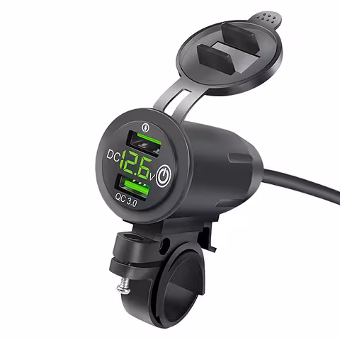USB-laturi puhelimelle voltmetrillä, QC 3.0 – moottoripyörän pistorasia, nopea lataus
