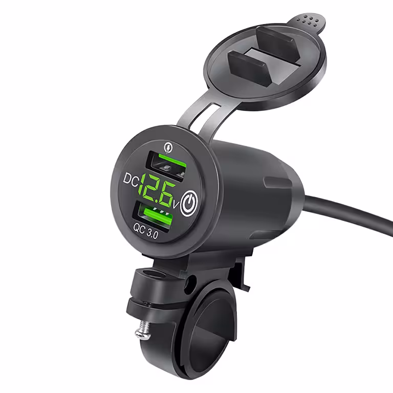 USB-laturi puhelimelle voltmetrillä, QC 3.0 – moottoripyörän pistorasia, nopea lataus