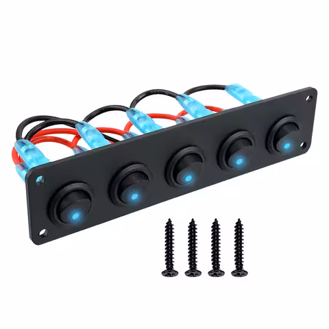 5-painikkeen auton kytkinpaneeli ON/OFF sinisillä LED-valoilla 12V/24V