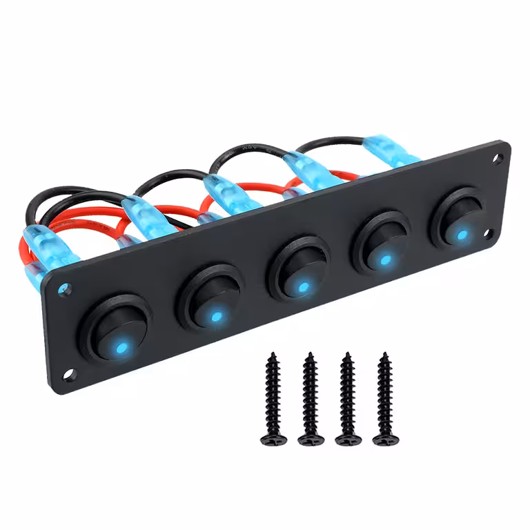5-painikkeen auton kytkinpaneeli ON/OFF sinisillä LED-valoilla 12V/24V