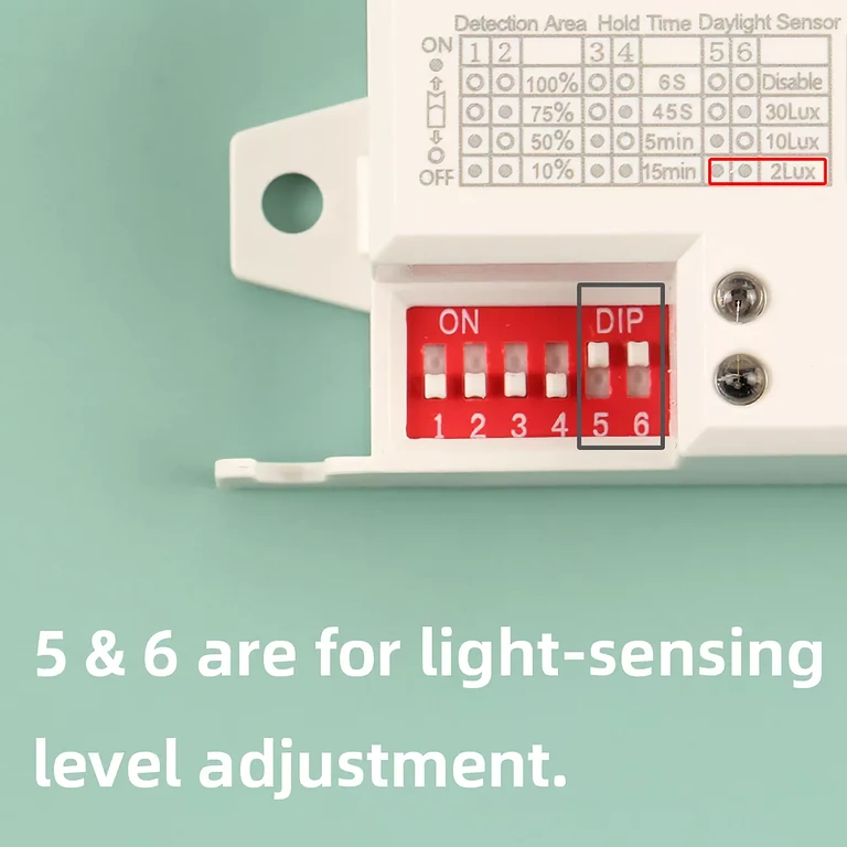 Valotason (LUX) säätötasot Valokynnin valitsin 2–2000 lux hämärätunnistimelle