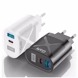 Puhelimen ja tabletin laturi 65W GaN USB-C & USB-A – nopea PD/QC-lataus iPhone, Samsung, Android