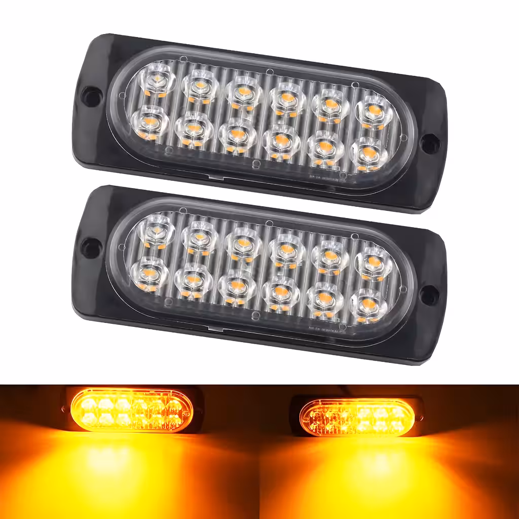 Keltaiset LED-stroboskoopit autoon 12V–24V – ammattilaistasoinen salama grillille, etupuskuriin, kuorma-autoon, ATV:lle, autoon