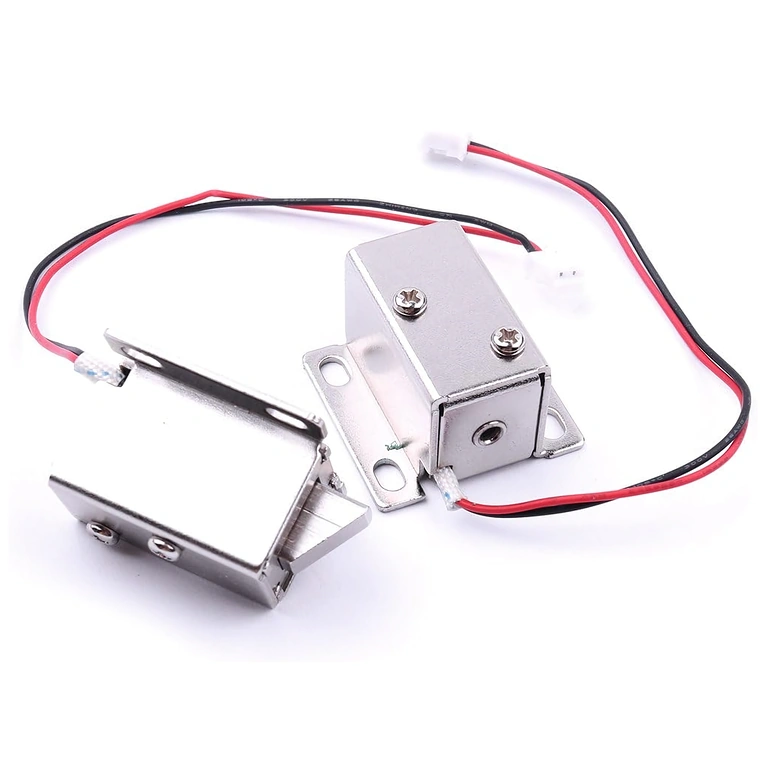 Kaksi 12V sähkömagneettista lukkoa – etunäkymä Kaksi 12V sähkömagneettista lukkoa etunäkymässä