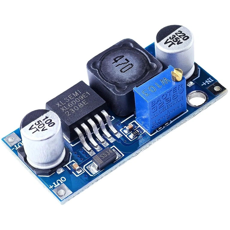 XL6009-moduulin komponentit XL6009-moduulin pääkomponentit kuvassa