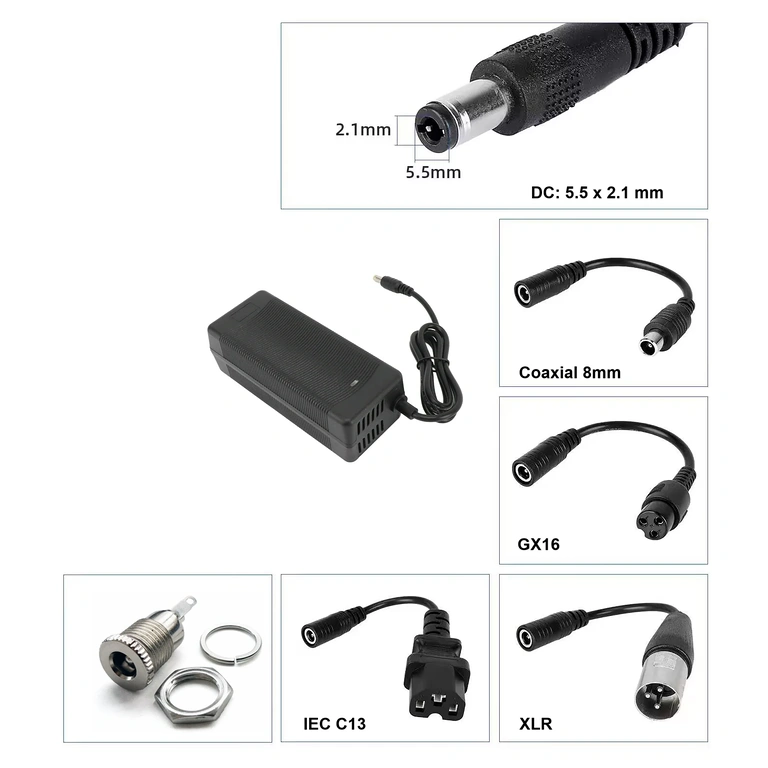 DC-liitin 5,5×2,1 mm laturissa 36V–42V 3A laturi DC 5,5×2,1 mm liittimellä, yhteensopiva potkulaudoille ja sähköpyörille