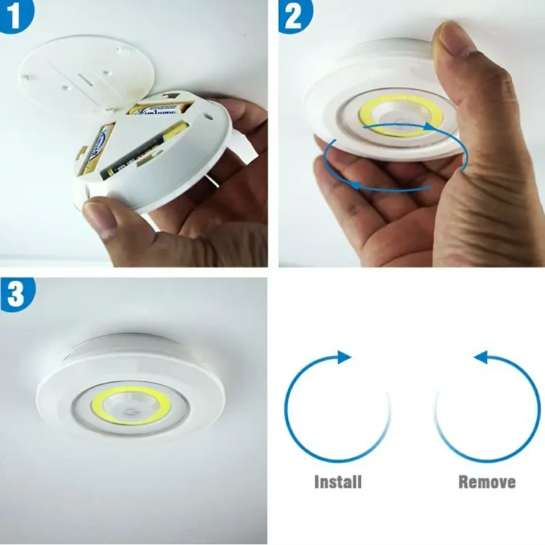 Kiinnitys teippinauhoilla LED-spotit, mukana liimainen kiinnitysnauha seinään tai huonekaluihin