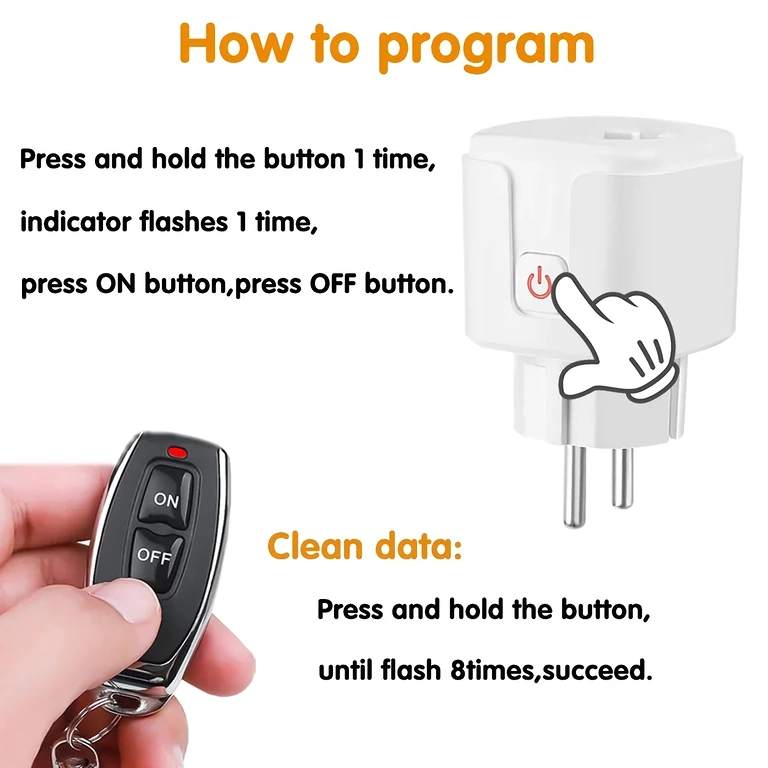 Nopea plug & play -asennus Helppo asentaa RF433 kauko-ohjattava pistorasia, plug & play