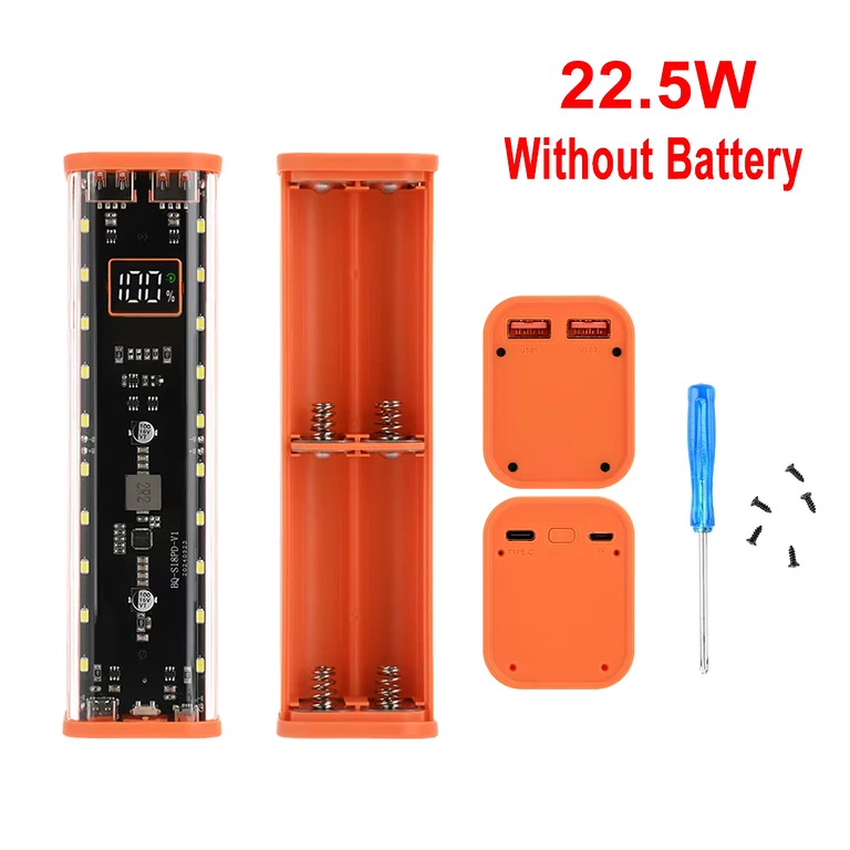 18650-power bank -kotelo USB- ja Type-C-porteilla