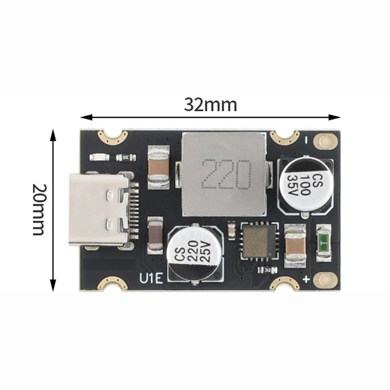 USB-C PD 65W -moduulin mitat 20x20 mm