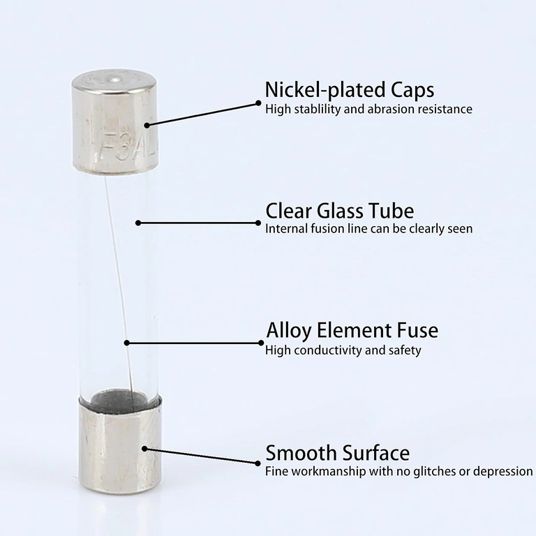 Lasisulakkeen 10A 5x20 mm metallipäiden yksityiskohta